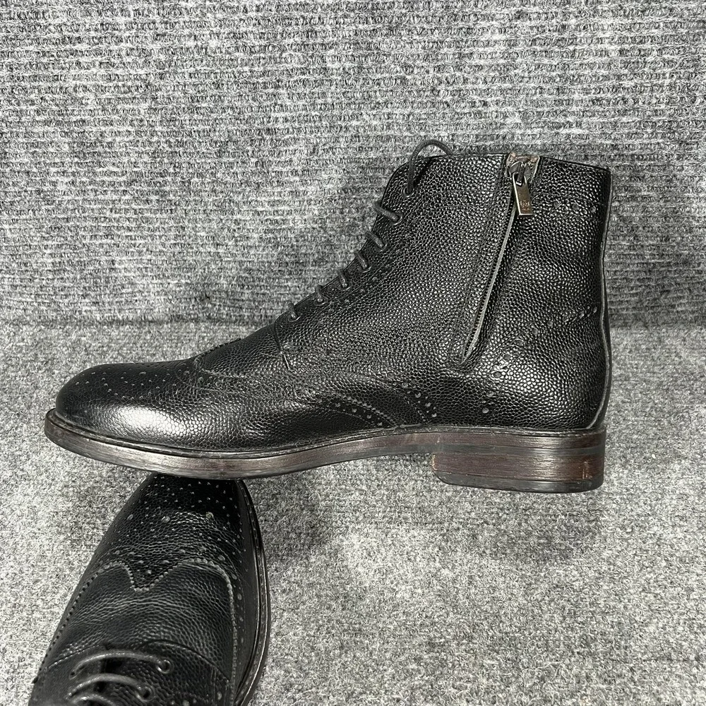 Massimo Dutti Boots Mens Size 44 Black Leather‎ Brogue Zip Combat 7006/322/800